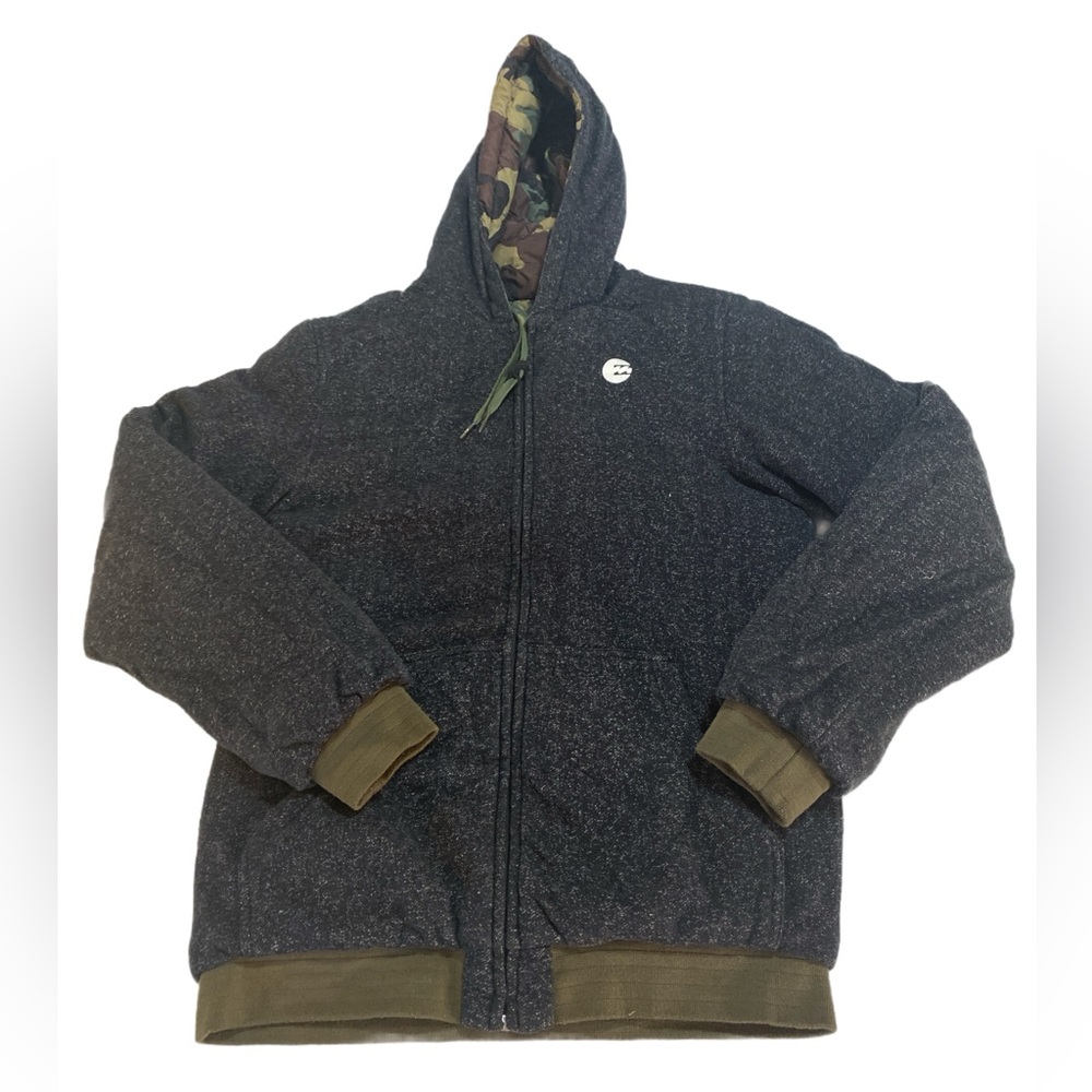 Billabong Men’s Reversible Camo Charcoal Gray‎ Puffer Jacket Size Medium